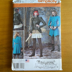 Simplicity 1299 ArkiVestry Fantasy Costume Sewing pattern Women&#39;s size R5:14-22 anime/cosplay/steampunk aviator jacket/bustle/ruffled skirt