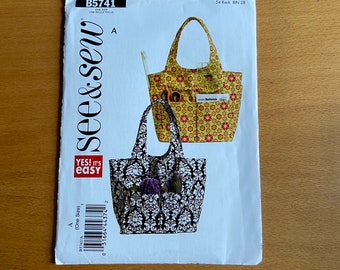Butterick 5841 bag sewing pattern. Tote bag, fabric handles. Front/back/side POCKETS project totebag canvas  fabric RunningWithNeedles