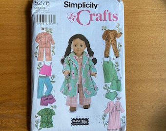 Simplicity 5276 Sewing Pattern 18 inch doll Elaine Heigl designs PJ's/pajamas. robe, underwear, lingerie, slip/camisole, clothing outfits