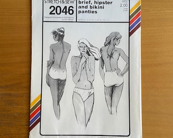 Stretch & Sew 2046 Bikini Panties Sewing pattern Ann Person design Hipster, Brief, underwear Size 3-11 Hip 32-48  stretch lace UNCUT