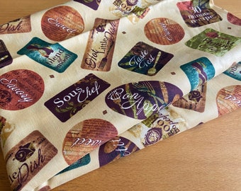 Sold By The 5/8 yard x 44" wide quilting cotton Sous Chef quilting treasures MHS sewing fabric 90s vintage Christing Adolph bon appetite