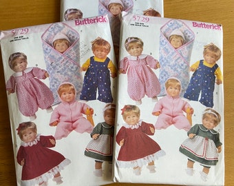 Butterick 5729/216 Baby Doll Clothes 14"-15" & 17"-18" Bunting, Hooded Jacket, Jumpsuit, Blanket to wrap baby doll in Sewing Pattern  UNCUT