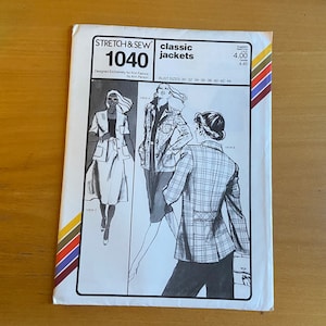 Stretch and Sew 1040 Women&#39;s Sewing pattern Classic Jackets Ann Person Long/Short sleeve/lapels/pockets/vent/back belt detail 70s  UNCUT