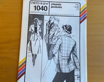 Stretch and Sew 1040 Women's Sewing pattern Classic Jackets Ann Person Long/Short sleeve/lapels/pockets/vent/back belt detail 70s  UNCUT