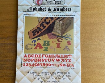 Patch Press Alphabet and Numbers sewing pattern Mark Harbert 70s retro fat font 3 sizes 1 1/2, 2 1/4, 3" tall applique projects UNCUT