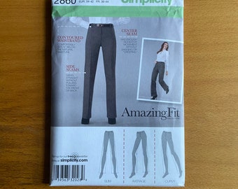 Simplicity 2860 Amazing Fit Sewing pattern Amazing Fit Pants for Slim, Average or Curvy, Sizes 8-16 or 14-22 pockets center seam Uncut