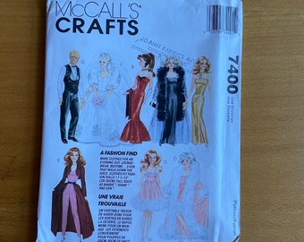 McCalls crafts 7400/658 Fashion Finds doll sewing pattern. 11 1/2" barbie outfits/12 1/2 Ken cigarette pants/lingerie/wedding/nightie