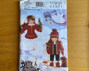Vogue 9579/590 Sewing Pattern Linda Carr 18" doll outfits fluffy dog  Winter/skater/outerwear/ear muffs american girl type costume  UNCUT
