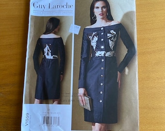Vogue 1559 Guy Laroche Sewing Pattern size 14-22 Sheath Dress with detachable overlay, princess seams, modern detail, 2 pc sleeves OOP UNCUT