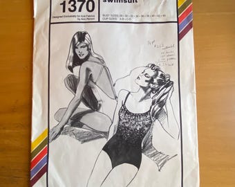 Stretch & Sew 1370 Drawstring Swimsuit Sewing pattern Cup size A/B,C/D Bust 28-44 one-piece front 80's style/fashion adjustable straps UNCUT
