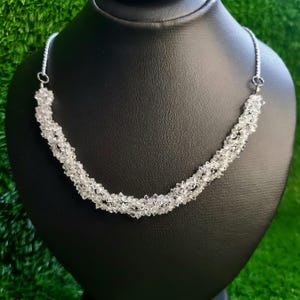 Collana semi-intrecciata in quarzo di diamante Herkimer - Gioielli con pietre preziose di cristallo originali, collana di perline fatta a mano
