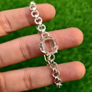 AAA+ Herkimer Diamond Quartz Silver Bracelet, Sparkling Focal Stone, Genuine Gemstone Jewelry