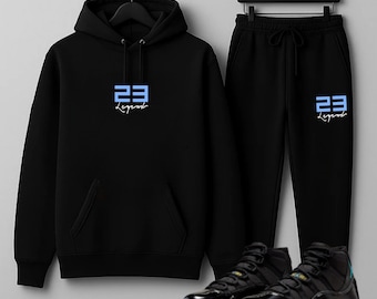 Czarny dres z kapturem i spodniami dresowymi 23 Legend, pasujący do Jordan 11 Gamma