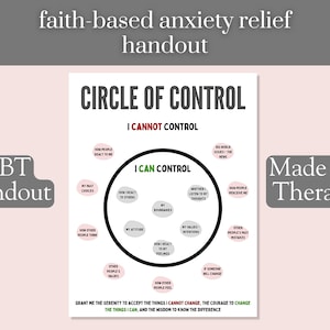Christian Therapy Handout for Anxiety Relief, Circle of Control Counselor Worksheet, Counseling Resource PRINTABLE