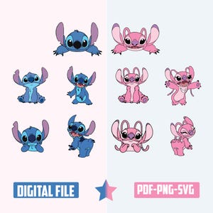 Paquete SVG de Stitch y ángel, Stitch Svg, Stitch pareja Svg, Png, Stitch amor Svg, Ángel, Stitch y ángel Svg Png