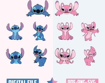 Stitch and Angel SVG Bundle: Couple Love Designs (PNG, PDF)