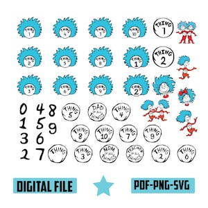 Layered Svg Files, Thing 1 - Thing 2 Svg, Font Files, Svg For cricut,Clipart,High Quality Thing 1 - Thing 2 Png,Instant Download,thing 1 svg