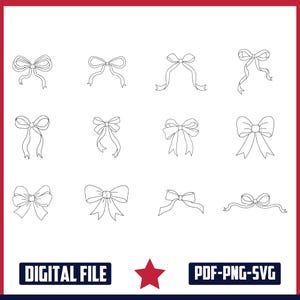 Ribbon Bow Svg Bundle, Bow Svg, Bow Png, Coquette Bows Svg, Hand Drawn Bow Clipart, Hair Bow Svg, Ribbon Bow Outline Svg, Digital Download