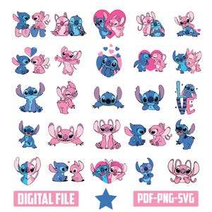 Stitch and Angel SVG-bundel, Stitch Svg, Stitch Couple Svg, Png, Stitch Love Svg, Angel, Stitch and Angel Svg Png digitale download