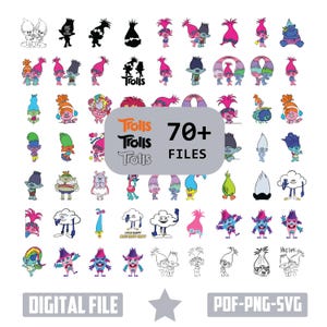 Trolles Clipart Bundle, Trolle SVG PNG, Trolle Papier, Mohnzweig PNG svg mit ttf Schriftdatei und digitalem Papier