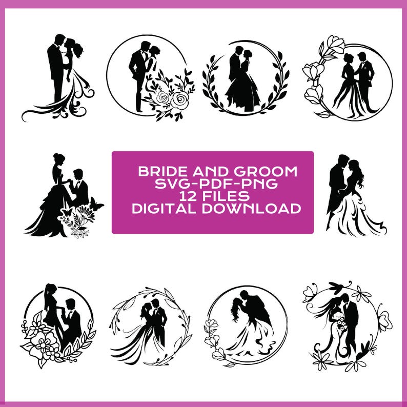 Bride and Groom SVG PNG Bundle | Wedding Couple Silhouette Clipart ...