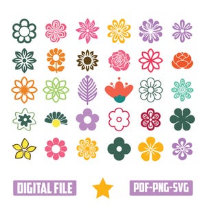 Retro Flower SVG Clipart: Groovy Daisy Shapes (PNG, PDF)