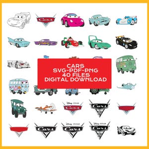 Cars PNG, Cars Clipart, Cars SVG, Planes and Cars Birthday Bundle, Instant Download, Instant Download Lightning Mcqueen Mater, Chrome Letter