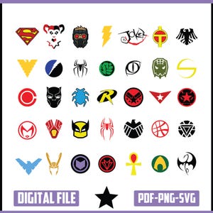 Superhero Icons Svg, Superhero Icon Svg Bundle, Superhero Icons Logo, Naklejki cyfrowe - Digital Bundle