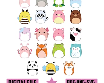 Squishmallow Animals Clipart Bundle: PNG SVG PDF Cricut Designs (Digital Download)