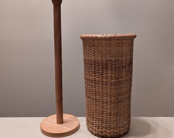 Nantucket Basket Toilet Paper Holder Woven Cane w/ Wood Dowel Rare Shape