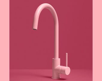 Pink Brass Kitchen Mixer Tap: Swivel Faucet, Modern Design