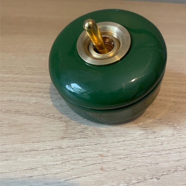 Retro Green Porcelain Light Switch with Brass Toggle