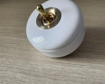 Polar White Porcelain & Brass Toggle Switch: Retro Surface Mount