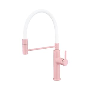 以下が含まれることがあります： 白く柔軟な注ぎ口が付いたピンク色のキッチン水栓。 水栓はシングルハンドルでモダンなデザインです。 水栓は金属製で、マット仕上げです。 水栓は、簡単に設置して使用できるように設計されています。