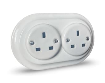 Glänzende Weiße Porzellan Doppelsteckdose: Retro Keramik Steckdose