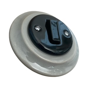 Gloss Black Grey Mix Porcelain Flush Mounted Single 2 Way UK Ceramic Light Switch , Vintage Retro Black Ceramic Light Switch Ceramic Light