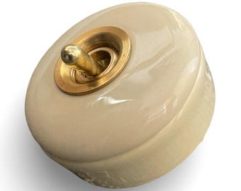 ビクトリア朝時代の磁器と真鍮の照明スイッチ3個セット、アンティーク