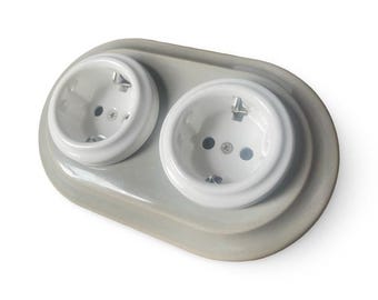 Retro Porzellan Doppel Schuko Steckdose: Europäische Steckdose