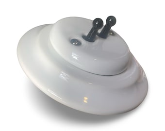White Double Porcelain Light Switch With Black Toggles : Retro Ceramic Flush Mount