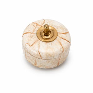 Cream Marble Porcelain Light Switch: Brass Dolly Toggle, Retro Surface Mount