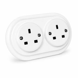 Gloss White Porcelain Double Plug Socket: Retro Ceramic Electrical Outlet