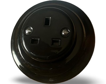 Schwarze Porzellan UK Steckdose: Vintage Art Deco Stil, Unterputz