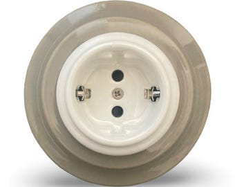 Retro Keramik Schukosteckdose Grau & Weiß Europäischer Wandstecker