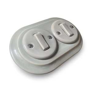 Miami Grey Porcelain Light Switch: Retro Double 2 Gang, Flush Mount