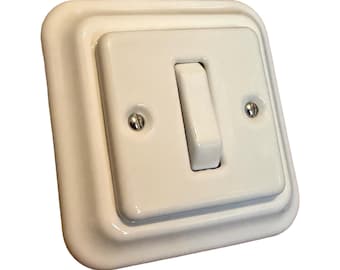 White Porcelain Square single Light Switch: Retro Ceramic Flush Mount 2 Way