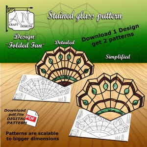 Könnte beinhalten: Ein Bleiglasmuster für einen "Folded Fan" mit zwei Versionen: eine detaillierte und eine vereinfachte Version. Der Download enthält beide Muster.