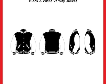 Mockup en sjabloon voor Varsity-jack – 4 aanzichten, 1 stijl | Bewerkbare pdf-vectorbestanden