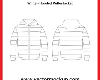 Mockup pufferjack met capuchon: kledingontwerpsjabloon (digitale pdf-download)