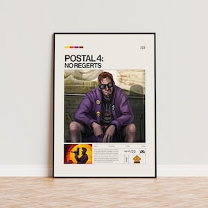 Postal 4 - No Regerts Poster, Video Game Poster, Minimalist Game Print, Gaming Room Poster, Gamer Gift, Gaming Print Poster, Gaming Wall Art