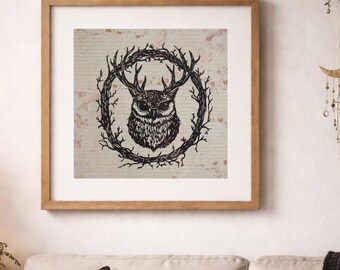 Strixceros – 12x12" Original Lino Print